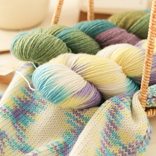 渐变2两线手染纯羊毛100%羊毛羊绒中粗线把线绞纱彩色彩虹毛线团