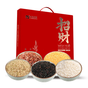 正光农贸 五谷杂粮礼盒招财礼1880g红米糙米黑米糯米五种粗粮组合