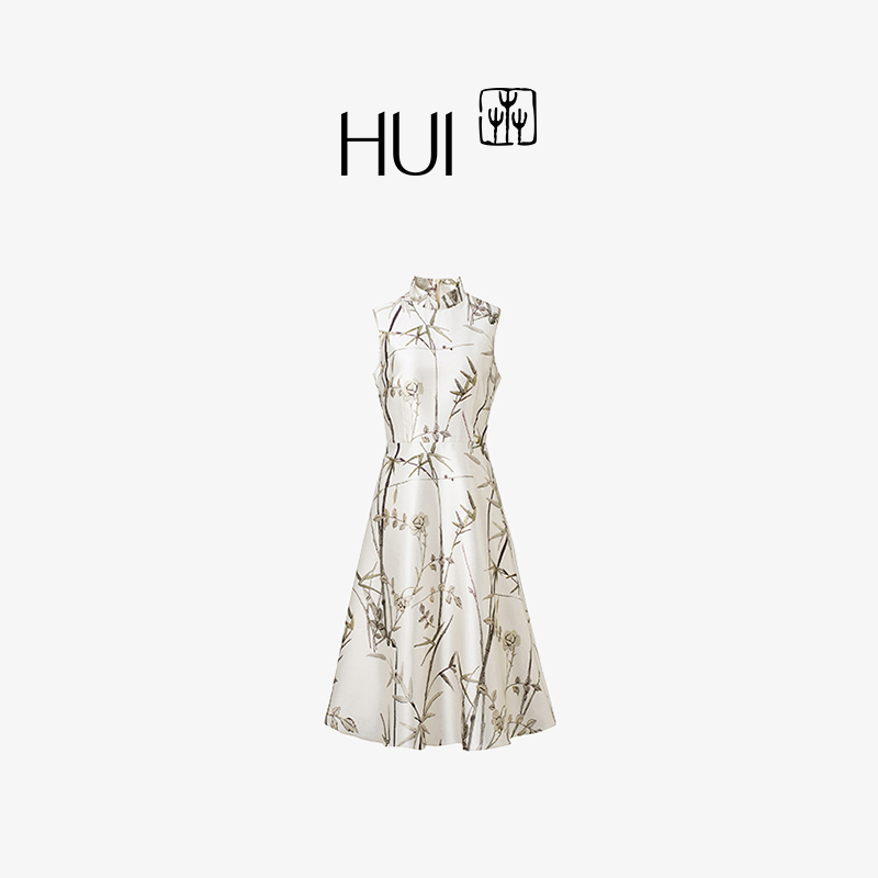 HUI卉中国风立领旗袍式A摆连衣裙