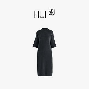 设计无缝针织连衣裙 HUI卉兔毛羊毛暮云灰高领连肩袖 裙经典 版 半袖
