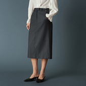 裤 HUI卉绵羊毛粗斜纹精纺H廓形开衩一片式 西装 头女士高腰舒适半裙