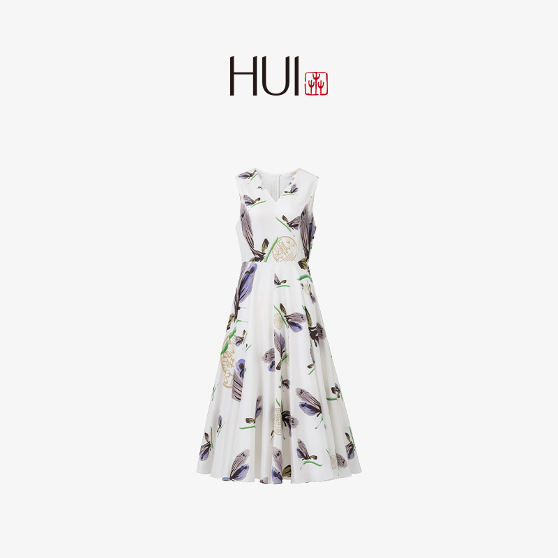 HUI卉100%桑蚕丝真丝连衣裙兰蝶