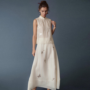 无内搭 丝光烫金白玉兰刺绣透视网纱背心罩衫 HUI卉虞书欣同款 中式