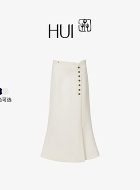 HUI卉双色可选肌理古典文艺花苞半身裙经典SPH斜纹纽扣包臀半裙