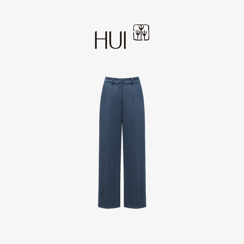 HUI卉墨夜青缎面醋酸腰袢西装裤