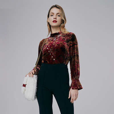 HUI卉6A级生丝丝绒套头衫上衣