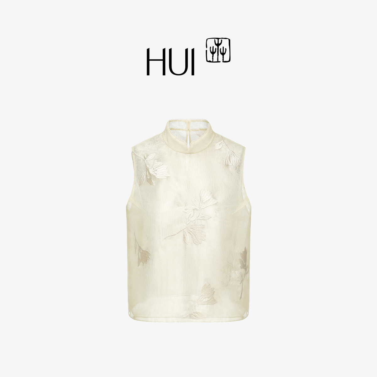 HUI卉新中式丝光烫金网纱上衣