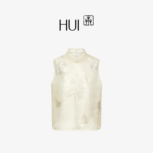 HUI卉新中式丝光烫金网纱上衣