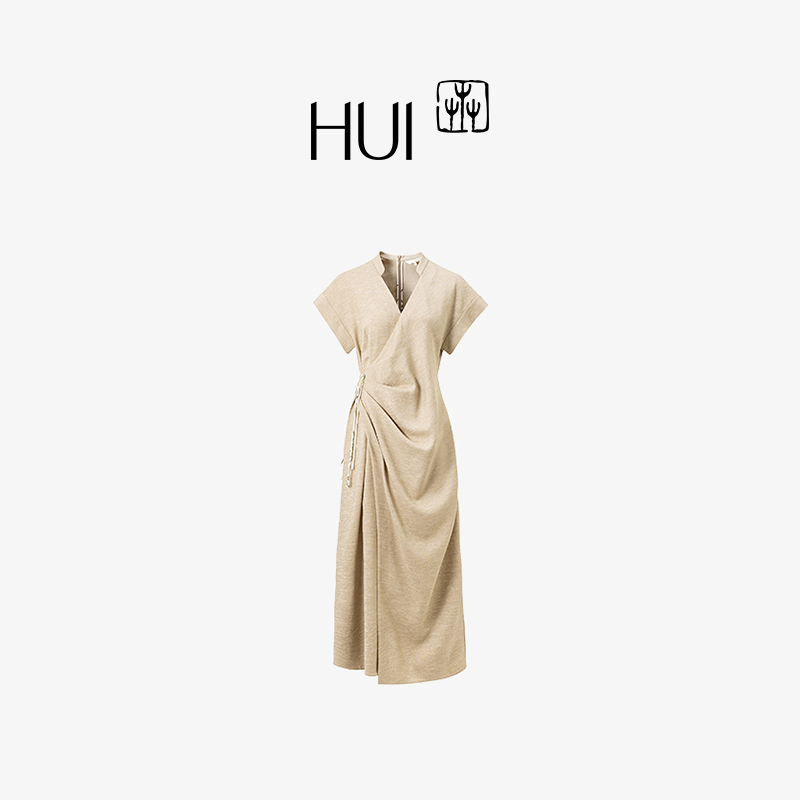 HUI卉石蜜色围裹式中国风连衣裙
