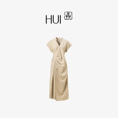 HUI卉石蜜色围裹式中国风连衣裙