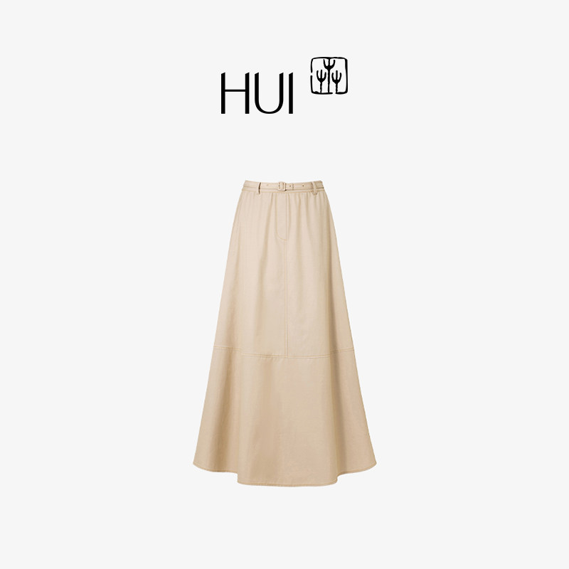 HUI卉针线纹理肌理斜纹A字半身裙