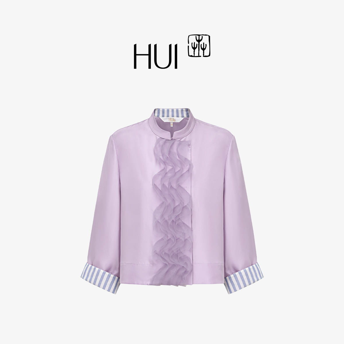 HUI卉桑蚕丝风信紫海浪荷叶上衣