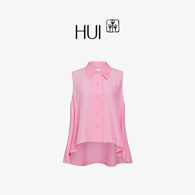 HUI卉苏梅色经典刺绣真丝上衣