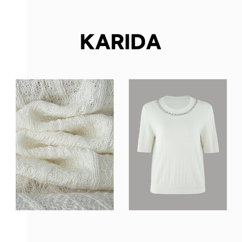珂芮达Karida【灿若星海】法式钻饰花纹肌理醋酸混纺针织衫