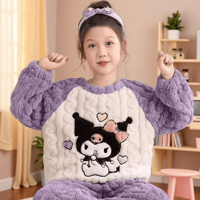 儿童法兰绒睡衣女家居服套装