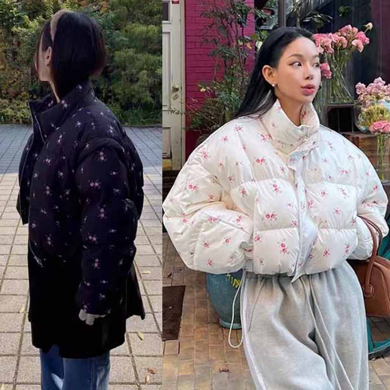 韩国东大门好好看2026秋冬小碎花明艳手塞棉时尚面包服款外套女