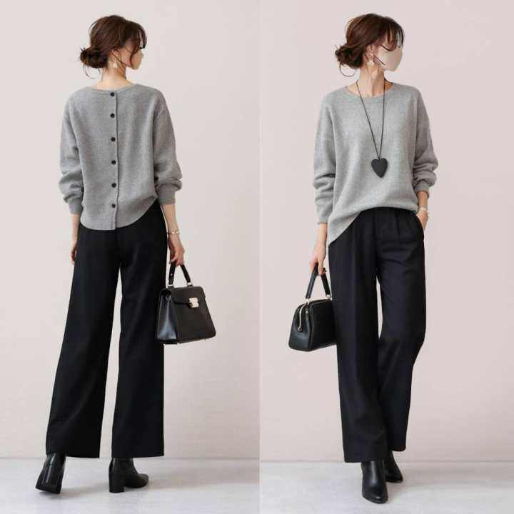 日系跨境外贸2026春秋新款圆领后系扣卫衣上衣插袋长裤两件套装女