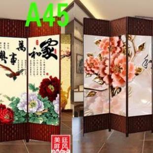 折屏座屏 藤编布艺屏风隔断折叠及北美锆石饰品游戏风中式