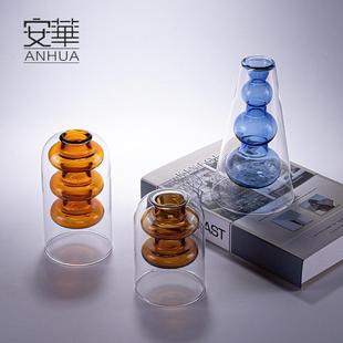 饰品创意摆件软装 安华轻奢玻璃花瓶简约插干花器ins装 工艺品