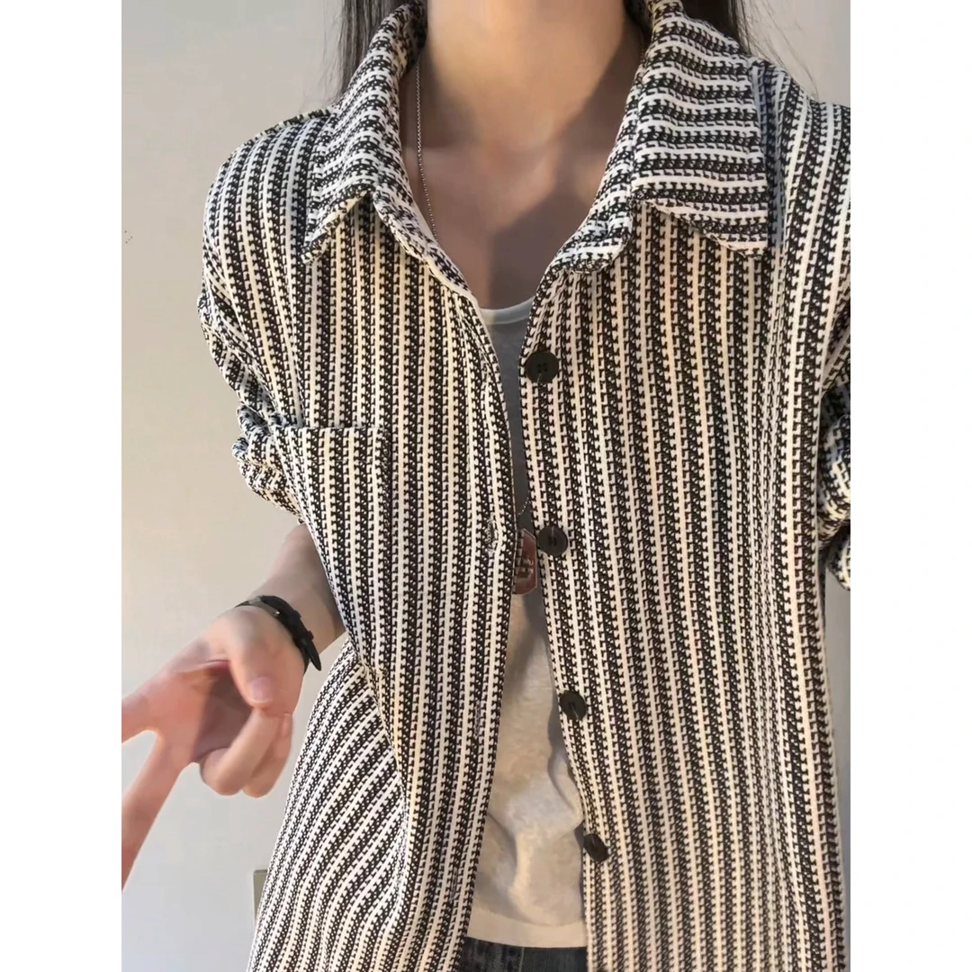 雪尼尔鱼骨纹夹克男款春季美式条纹衬衫春秋高级感小香风开春外套