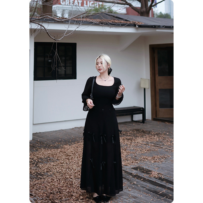 糯米子[三折叠裙]法式网纱拼接设计感连衣裙蝴蝶结一裙三穿裙子