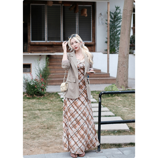 外套女复古宽松休闲廓形质感西服 麻感西装 糯米子 老钱假日