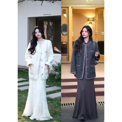 糯米子[千金归来]羊毛小香风外套冬季女新款加厚夹棉毛呢大衣