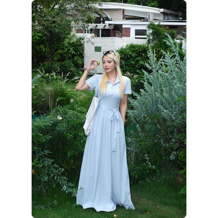 裙子 蓝色连衣裙女春夏长裙微胖穿搭收腰显瘦大码 糯米子 仲夏晴海