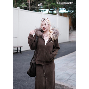 外套复古气质时尚 糯米子 厚款 高级感秋冬款 毛领 松茶可可外套