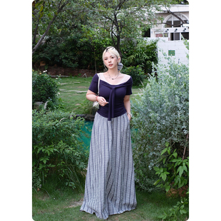 胖mm显瘦梨形身材a字裙 蓝色格子半身裙女夏季 糯米子 格调贩卖机