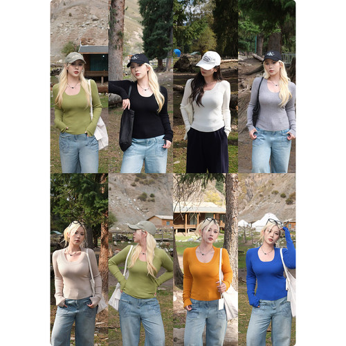 糯米子[私服偏爱]打底衫女春秋上衣内搭修身显瘦收腰长袖大码T恤