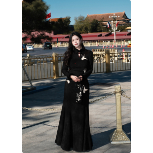 改良旗袍秋冬提花刺绣加绒长袖 新中式 连衣裙 京华烟云 糯米子