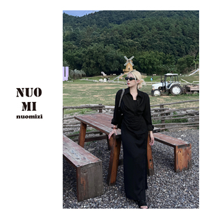 开叉收腰微胖长袖 糯米子 裙女春秋季 设计感衬衫 连衣裙 赫尔姐姐