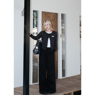 糯米子[闲仕纪]黑色阔腿裤女秋冬季显瘦高腰垂感时尚直筒休闲裤子