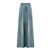 牛仔代表 胖mm宽松直筒裤 复古高腰阔腿牛仔裤 大码 子 女夏季 糯米子