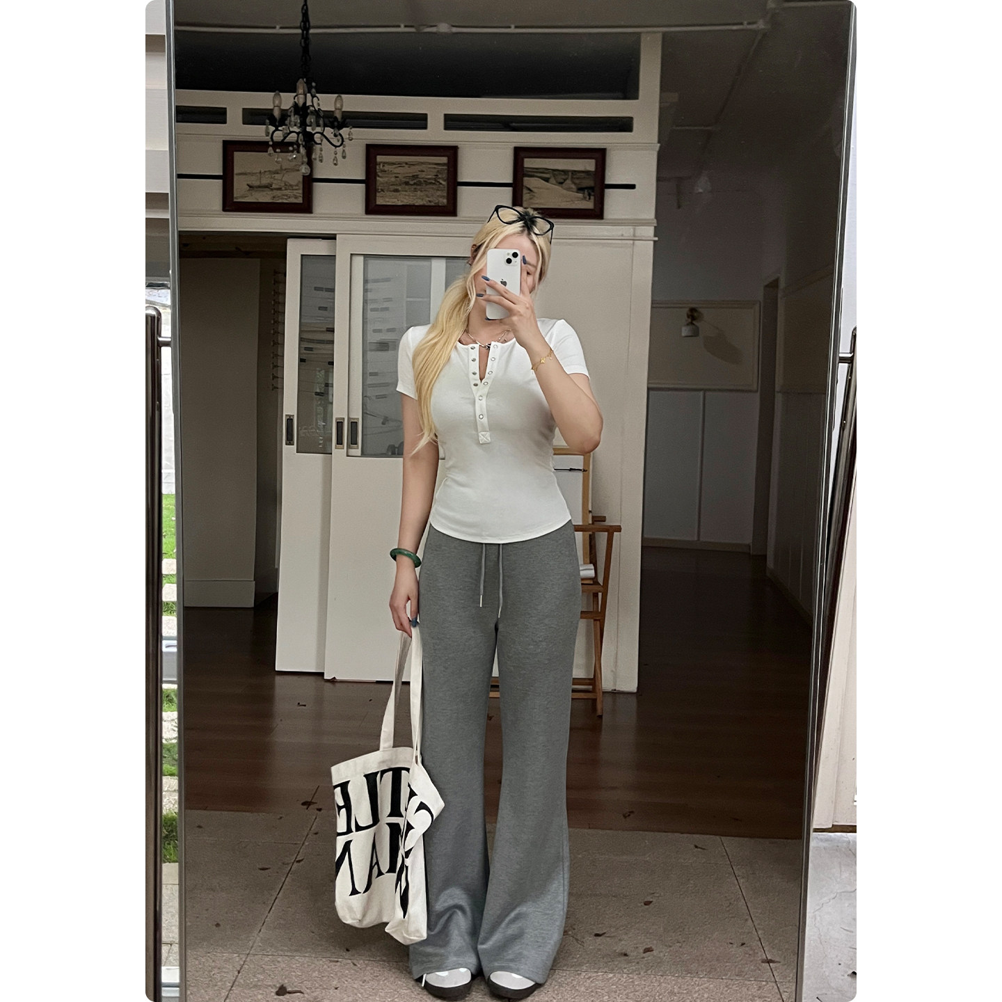 糯米子[溜达裤]超冰感抽绳高腰休闲裤夏季收腰显瘦松弛感裤子