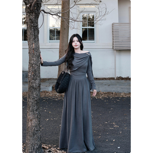 糯米子 前片可调节围裹针织打底连衣裙内搭大长裙 智美双修