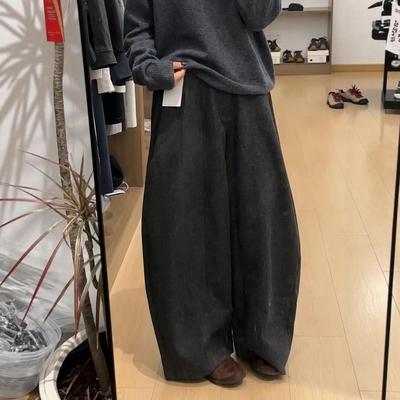 老钱风黑灰色羊毛弧形弯刀裤2025秋冬高端洋气软糯保暖毛呢休闲裤