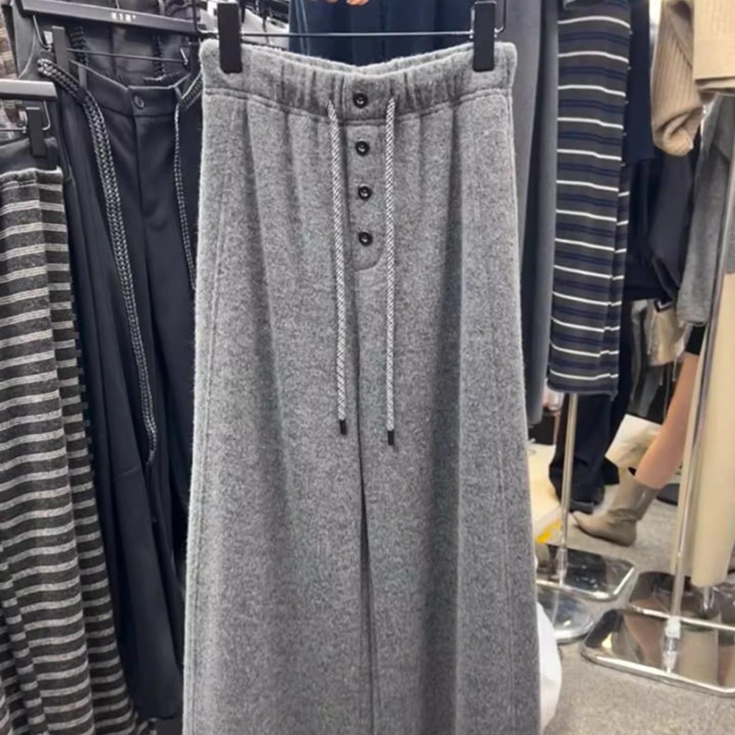 CHAO级推荐！花灰色高腰宽松阔腿毛呢裤子韩系慵懒休闲直筒卫裤女,女装/女士精品,卫裤,淘宝优惠券,粉丝福利购,淘宝优惠卷