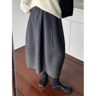 广州十三行爆款~深灰色羊绒半身裙女2025冬季超流行简约针织a字裙