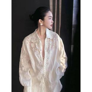 高定轻奢女装设计师款气场强大干练气质镂空白色衬衫秋季宽松上衣