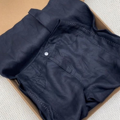 今日份穿搭！深蓝色冰丝亚麻阔腿裤女夏季薄款高腰宽松休闲裤