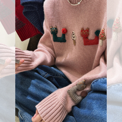 深圳南油轻奢高端货~秋冬季流行穿搭粉色提花刺绣针织毛衣外套女