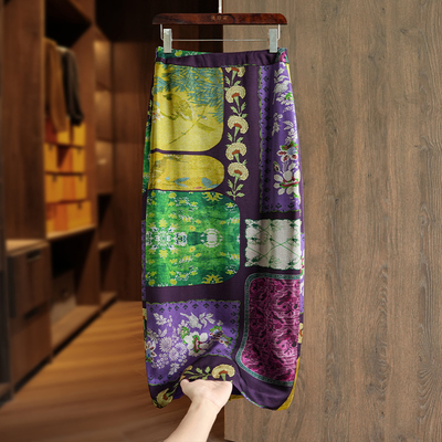 深圳南油轻奢高端货~印花直筒半身裙女显瘦高腰垂感a字开叉中长裙