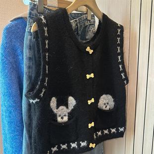 CHAO级推荐 马甲女2025年韩系小众立体卡通背心 黑色羊绒针织无袖