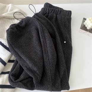 加绒保暖束脚两穿休闲裤 女冬季 深灰色糯米绒毛呢裤 CHAO级推荐