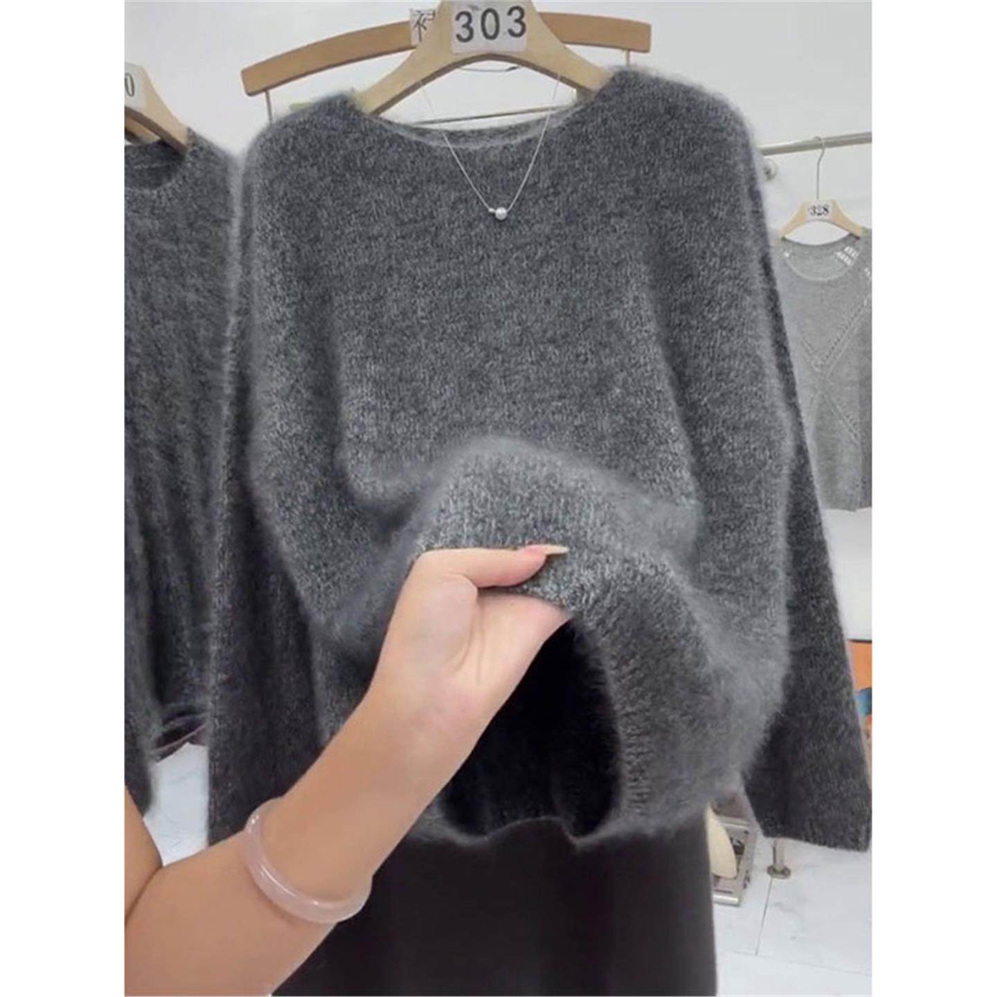 2025年新款秋冬季法式复古圆领针织衫时尚灰色氛围感软糯毛衣女装,女装/女士精品,大码内搭,淘宝优惠券,粉丝福利购,淘宝优惠卷