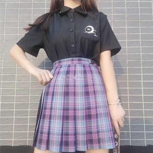 小田町JK月下鶴刺繡襯衫 情侶 JK制服學(xué)院風(fēng)DK襯衫 電競(jìng)少女格裙套裝