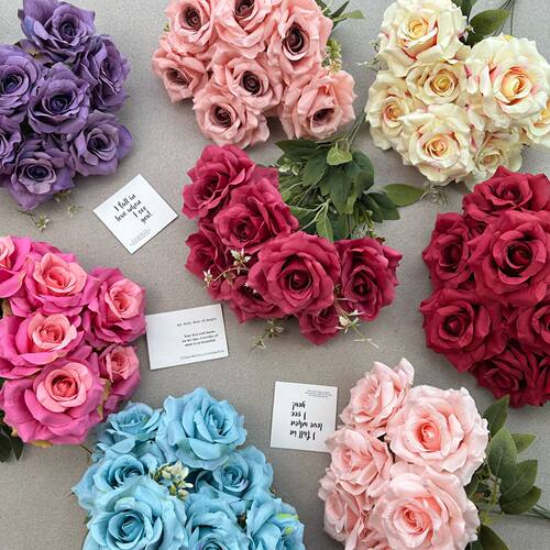 7头大号凤艳玫人造仿真花客厅绿植盆栽假花室内礼堂装饰玫瑰花束