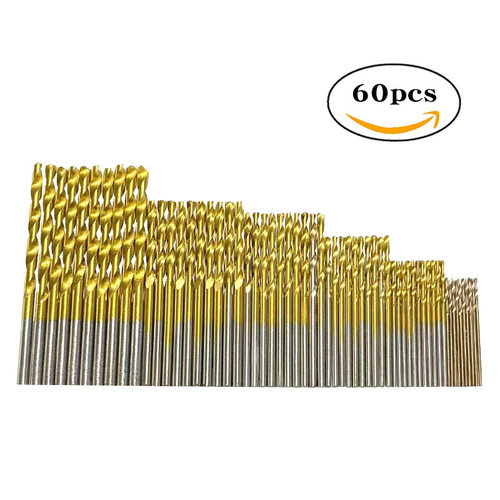 60pcs麻花钻头高速钢镀钛圆柄电钻打孔钻1.0mm-3.5mm套装木工钻头
